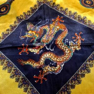 Chinese Dragon Large Square 100% Silk Scarf Hand Rolled Stunning